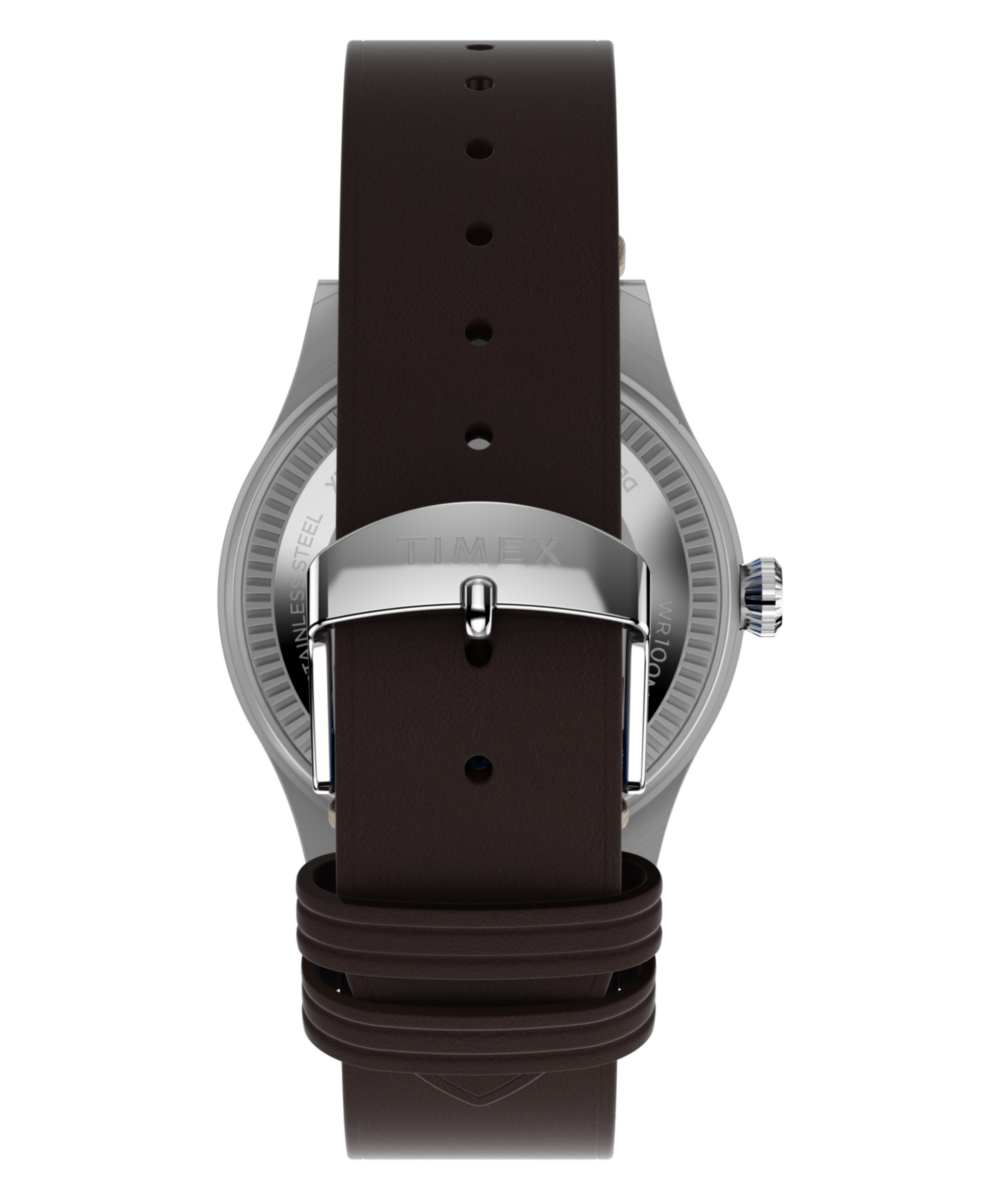 Timex Pan Am Waterbury GMT TW2W97300 39 mm niebieska tarcza skórzany pasek — widok 3