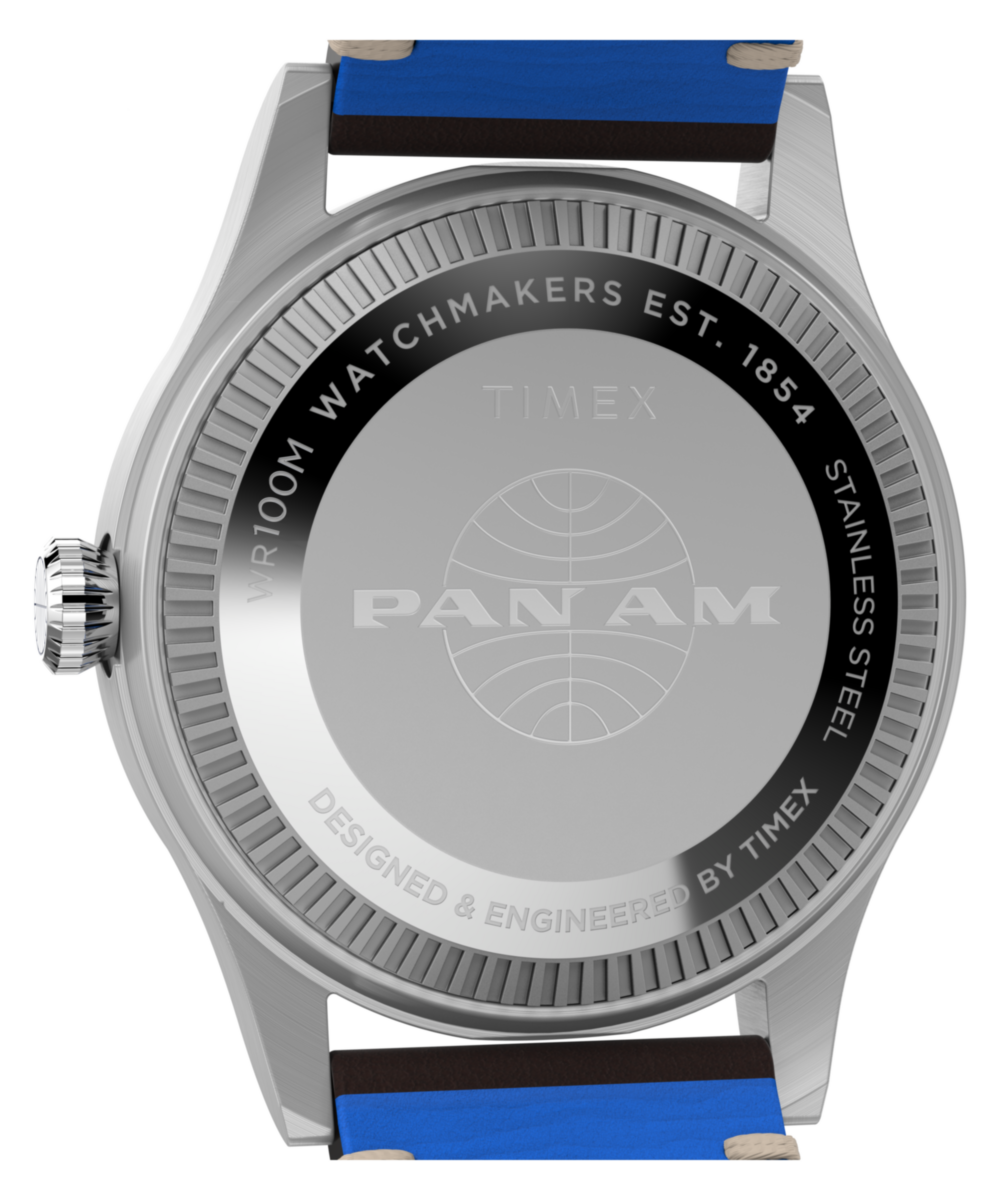 Timex Pan Am Waterbury GMT TW2W97300 39 mm niebieska tarcza skórzany pasek — widok 4
