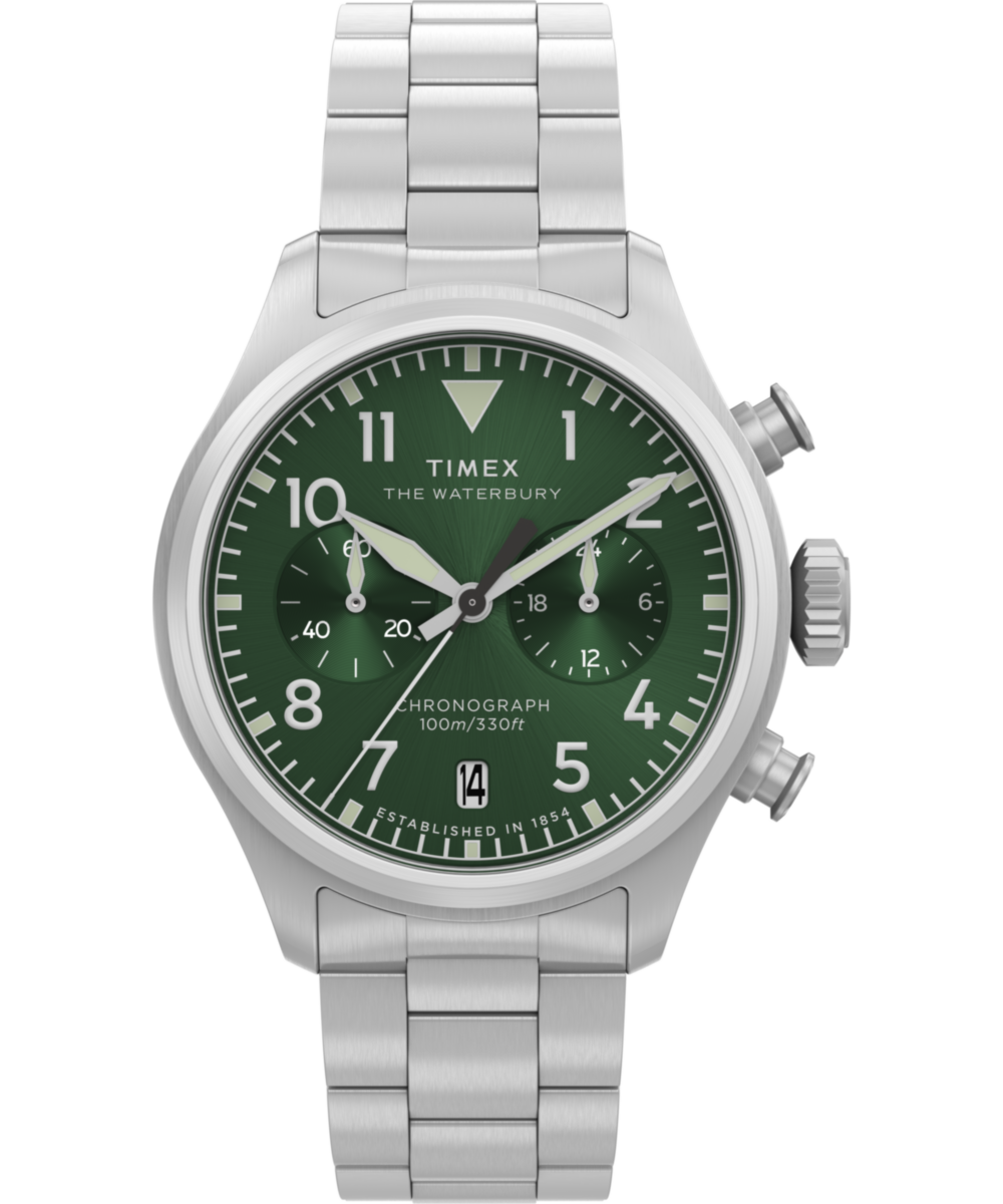 Timex Waterbury Ace Chronograph TW2Y19100 41 mm zielona tarcza bransoleta — widok 1
