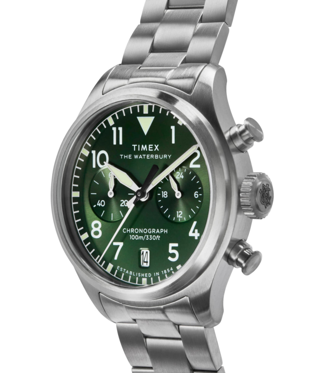 Timex Waterbury Ace Chronograph TW2Y19100 41 mm zielona tarcza bransoleta — widok 7
