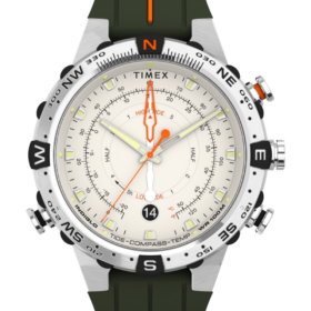 Timex Expedition Tide-Temp-Compass TW2V22200 45 mm — kremowa tarcza, zielony pasek