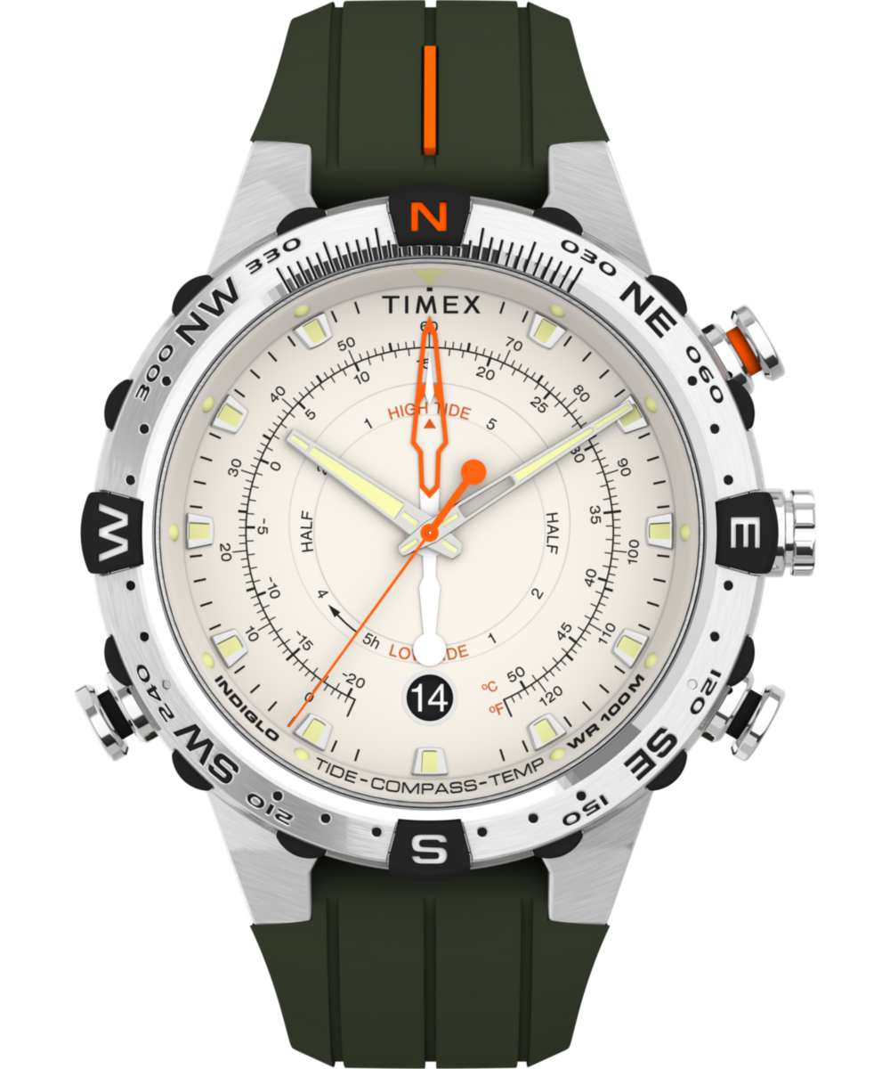 Timex Expedition Tide-Temp-Compass TW2V22200 45 mm kremowa tarcza zielony silikonowy pasek